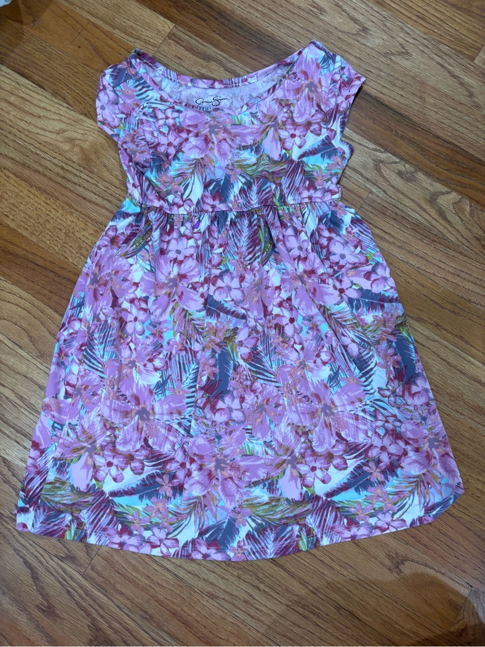 Jessica Simpson Girls' Pink Floral Cap Sleeve Dress 6